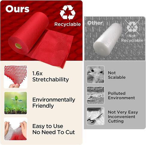 Honeycomb Packing Paper, 12"x50' Brown | Perforated Honeycomb Packing Paper Recyclable Moving Supplies for Shipping & Moving | Plastic-Free Alternative to Bubble Cushion Wrap with 36 Fragile Stickers in Kuwait