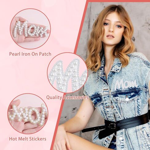 Personalized Mothers Day Gifts for Mom Pearl Iron On Letters for Clothing Bling Rhinestone Iron On Patch for Jeans Hats Jackets Decor (Mom) in Kuwait