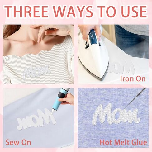 Personalized Mothers Day Gifts for Mom Pearl Iron On Letters for Clothing Bling Rhinestone Iron On Patch for Jeans Hats Jackets Decor (Mom) in Kuwait