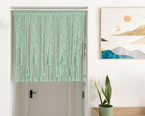 ستائر Winterdemoon Boho Macrame للنوافذ المنسوجة ومقسم غرفة المعيشة وستائر المداخل المعلقة على الحائط مقاس 39 بوصة طول × 35 بوصة عرض (بيج) in Kuwait