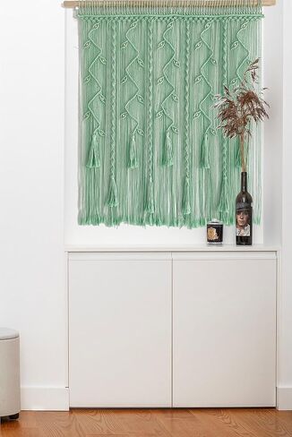 ستائر Winterdemoon Boho Macrame للنوافذ المنسوجة ومقسم غرفة المعيشة وستائر المداخل المعلقة على الحائط مقاس 39 بوصة طول × 35 بوصة عرض (بيج) in Kuwait
