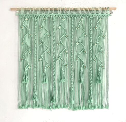 ستائر Winterdemoon Boho Macrame للنوافذ المنسوجة ومقسم غرفة المعيشة وستائر المداخل المعلقة على الحائط مقاس 39 بوصة طول × 35 بوصة عرض (بيج) in Kuwait