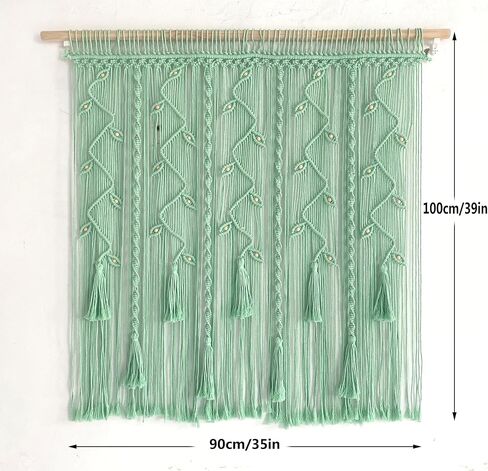 ستائر Winterdemoon Boho Macrame للنوافذ المنسوجة ومقسم غرفة المعيشة وستائر المداخل المعلقة على الحائط مقاس 39 بوصة طول × 35 بوصة عرض (بيج) in Kuwait