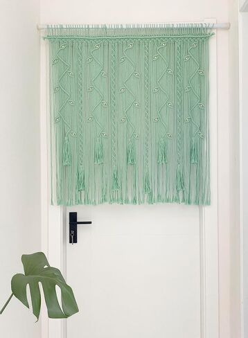ستائر Winterdemoon Boho Macrame للنوافذ المنسوجة ومقسم غرفة المعيشة وستائر المداخل المعلقة على الحائط مقاس 39 بوصة طول × 35 بوصة عرض (بيج) in Kuwait