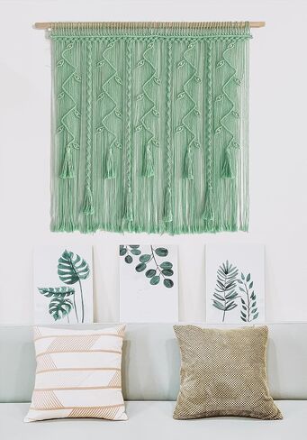 ستائر Winterdemoon Boho Macrame للنوافذ المنسوجة ومقسم غرفة المعيشة وستائر المداخل المعلقة على الحائط مقاس 39 بوصة طول × 35 بوصة عرض (بيج) in Kuwait