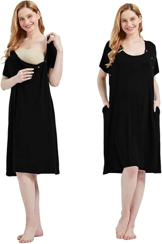 Mama & Wish Labor and Delivery Gown 3 in 1 Labor, Delivery and Nursing Gown for Hospital Made with Ultra-Soft Fabric for Ultimate Comfort! Gray (Medium) in Kuwait