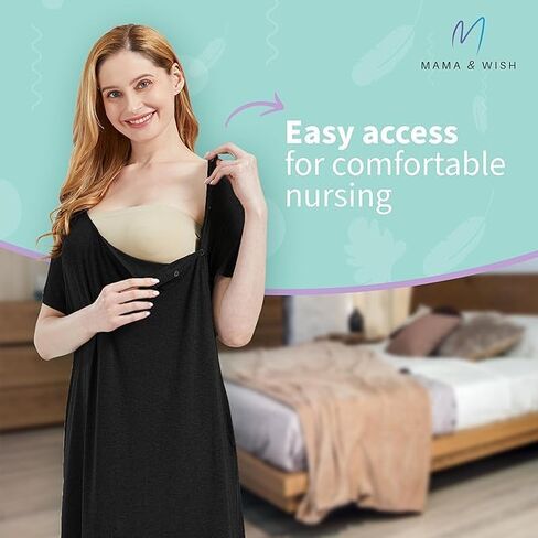 Mama & Wish Labor and Delivery Gown 3 in 1 Labor, Delivery and Nursing Gown for Hospital Made with Ultra-Soft Fabric for Ultimate Comfort! Gray (Medium) in Kuwait