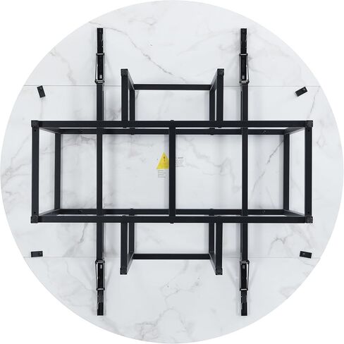 Merax Space-Saving Dining Room Table Set for 4, Extendable Dining Table Round Faux Marble Top with Golden Frame, 4 Upholstered Chairs, Compact Foldable Design for Small Space, White+Beige in Saudi Arabia