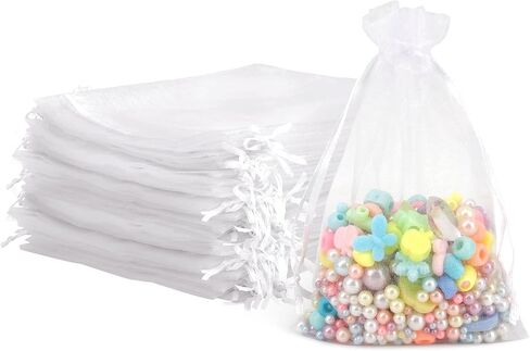 Organza Bags, Organza Bags 4x6, 60PCS Small Mesh Bag Drawstring, White Sheer Wedding Party Favor Bag, Small Mesh Gift Pouches Jewelry Mini Candy Pouch for Wedding, Graduation, Baby Shower Party Supply in Kuwait