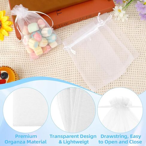 Organza Bags, Organza Bags 4x6, 60PCS Small Mesh Bag Drawstring, White Sheer Wedding Party Favor Bag, Small Mesh Gift Pouches Jewelry Mini Candy Pouch for Wedding, Graduation, Baby Shower Party Supply in Kuwait