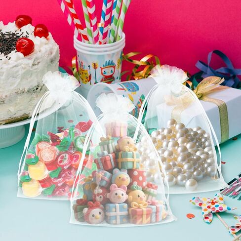 Organza Bags, Organza Bags 4x6, 60PCS Small Mesh Bag Drawstring, White Sheer Wedding Party Favor Bag, Small Mesh Gift Pouches Jewelry Mini Candy Pouch for Wedding, Graduation, Baby Shower Party Supply in Kuwait
