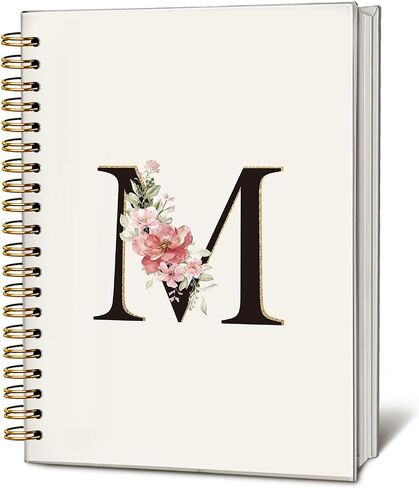 Initial Letter M Notebook, Pink Gold Flower Personalized Monogram Notebook, Pink Floral Monogrammed Journal Gifts for Women, Customized Spiral Notebook, 5.5x8.3 Inch in Saudi Arabia