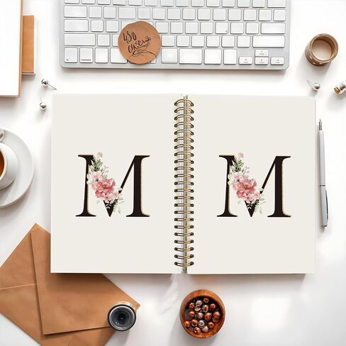 Initial Letter M Notebook, Pink Gold Flower Personalized Monogram Notebook, Pink Floral Monogrammed Journal Gifts for Women, Customized Spiral Notebook, 5.5x8.3 Inch in Saudi Arabia