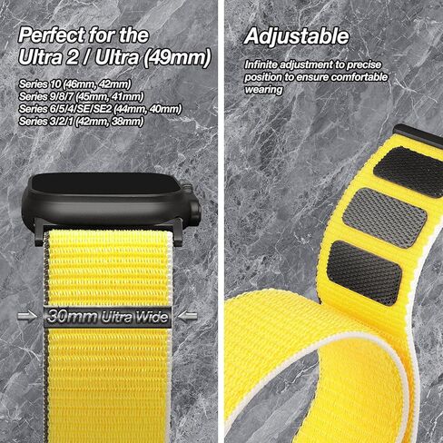 حزام ساعة من نسيج النايلون عريض جدًا متوافق مع ساعة Apple Watch Ultra 49 مم 46 مم 45 مم 44 مم 42 مم 38 مم 40 مم 41 مم، أشرطة رياضية قابلة للتعديل للنساء والرجال in Kuwait