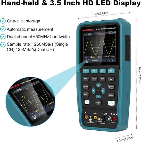 HANMATEK 3 in 1 Handheld Oscilloscope Multimeter,Waveform Generator HO51 with 3.5" TFT Oscilloscop, Auto-Calibration Function, Memory Function, Multi Tester in Kuwait