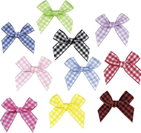 50pcs Mini Gingham Ribbon Bows Flower Flowers Ribbon Plaid Ribbon Bow Plaid Diy Craft للخياطة ، والسردة ، وحفل الزفاف ، والهدية (الوردي والأبيض) in Kuwait