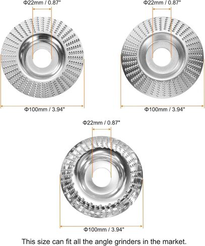 HARFINGTON 3Pcs Wood Carving Disk Set 5 Inch Shaping Carving Sanding Cutting Grinding Wheel Disc with 7/8" Arbor for Angle Grinders, Silver Tone in Kuwait