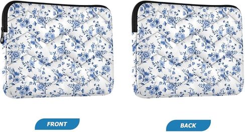Retro Blue White Flower Puffy Laptop Sleeve for 13-14 Inch MacBook, Quilted Design Cute Puffer Bag Soft Lightweight Laptop Case for Man Women 360°Protective Laptop Sleeve, A06D24018 in Kuwait