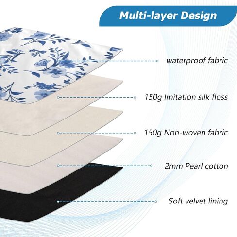 Retro Blue White Flower Puffy Laptop Sleeve for 13-14 Inch MacBook, Quilted Design Cute Puffer Bag Soft Lightweight Laptop Case for Man Women 360°Protective Laptop Sleeve, A06D24018 in Kuwait