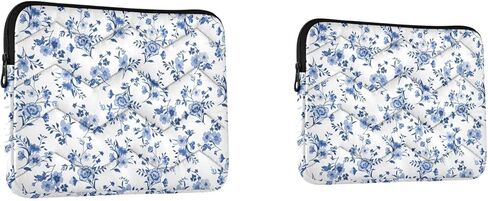 Retro Blue White Flower Puffy Laptop Sleeve for 13-14 Inch MacBook, Quilted Design Cute Puffer Bag Soft Lightweight Laptop Case for Man Women 360°Protective Laptop Sleeve, A06D24018 in Kuwait