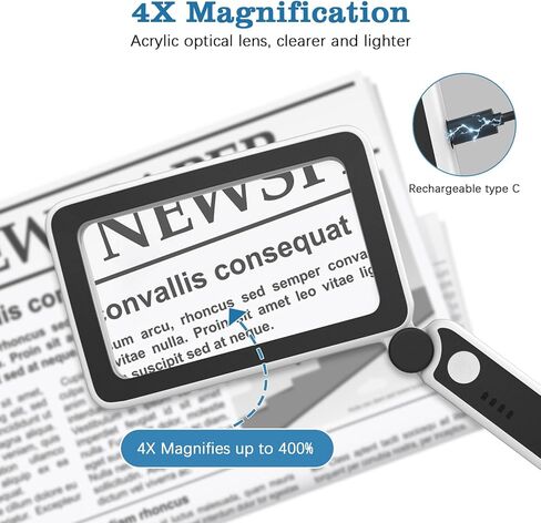 Moko مكبرة الزجاج للقراءة ، 4x قابلة لإعادة الشحن الكامل صفحة الكتب ، والزجاج المكبرة مع أوضاع 3 ، قابلة للطي القراءة مكونة من كبار السن الرؤى المنخفضة ، الأسود in Kuwait
