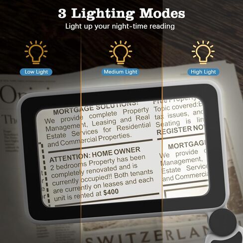 Moko مكبرة الزجاج للقراءة ، 4x قابلة لإعادة الشحن الكامل صفحة الكتب ، والزجاج المكبرة مع أوضاع 3 ، قابلة للطي القراءة مكونة من كبار السن الرؤى المنخفضة ، الأسود in Kuwait