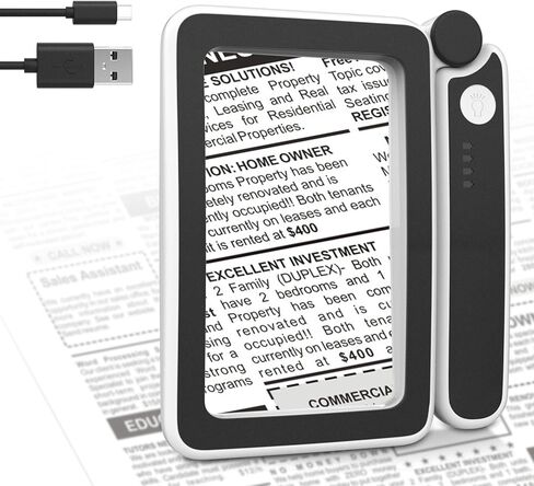 Moko مكبرة الزجاج للقراءة ، 4x قابلة لإعادة الشحن الكامل صفحة الكتب ، والزجاج المكبرة مع أوضاع 3 ، قابلة للطي القراءة مكونة من كبار السن الرؤى المنخفضة ، الأسود in Kuwait