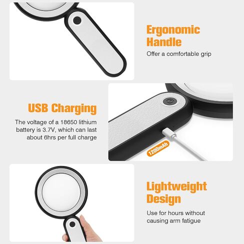 MoKo Magnifying Glass for Reading, Rechargeable 4X Full Page Book Magnifier, Magnifying Glass with Light 3 Modes, Folding Handheld Reading Magnifiers for Seniors Elderly Low Visions,Black in Saudi Arabia