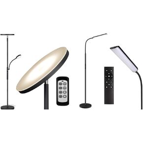 Dimunt Floor Lamp LED Floor Lamps for Living Room Bright Lighting, 27W/2000LM Main Light and 7W/350LM Side Reading Lamp, Adjustable 3 Colors Tall Lamp with Remote & Touch Control