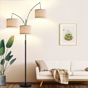Dimmable Floor Lamp - 3 Lights Arc Floor Lamps for Living Room, 1000LM Modern Tall Standing Lamp with White Shades & Heavy Base, Mid Century Tree Floor Lamp for Bedroom Office, 3 LED Bulbs Included