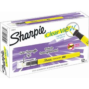 Sharpie Clear View Highlighter Stick, Yellow, 12/Pack (1950746)
