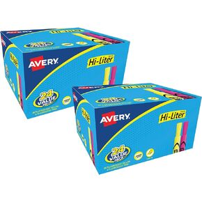 AVERY Hi-Liter Desk-Style Highlighters, Smear Safe Ink, Chisel Tip, 4 Assorted Color Highlighters (24063)