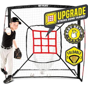 Baseball Net - Pitching Net Hitting Net Batting Practice Net (9 Strike Zone, Portable & Quick-Fold) Baseball Gifts for Kids Children & Teens | Training Aids Equipment 5'x5'
