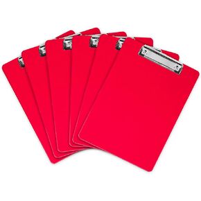 Plastic Clipboards (Set of 6) Multi Pack Clipboard (Red) Strong 12.5 x 9 Inch | Holds 100 Sheets! Acrylic Clipboards with Low Profile Clip | Cute Aesthetic College School Supplies for Girls and Boys