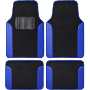 BDK Floor Mats for Cars, Two-Tone Carpet with Faux Leather Accents, Automotive Floor Mat Set with Built-In Heel Pad, Stylish Interior Car Accessories (Black)