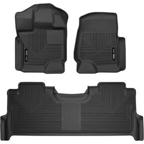 Husky Liners X-act Contour Floor Mats | Fits 2017-2024 Ford F-250, F-350, F-450 Super Duty Crew Cab with Factory Storage Box & Carpet | Front & 2nd Row, 3-pc Black - 53388