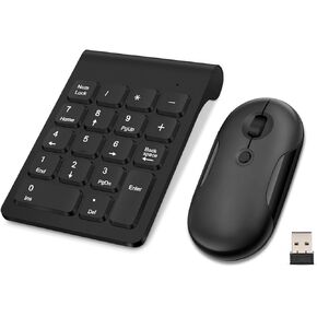 مجموعة لوحة مفاتيح وماوس رقمية لاسلكية من TRELC، لوحة أرقام صغيرة 2.4G 18 مفتاحًا مع ماوس صامت، ملحقات لوحة المفاتيح Numpad لإدخال بيانات المحاسبة المالية لأجهزة الكمبيوتر المحمول والكمبيوتر الشخصي وسطح المكتب والكمبيوتر المحمول (أسود) in Kuwait