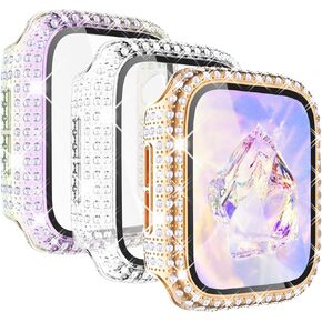 KADES 3-Pack Bling Cases Compatible for Apple Watch 40mm Case with Built-in Screen Protector for iWatch Series SE SE2022 6 5 4 (40mm, Rose Gold/Iridescent/Clear)