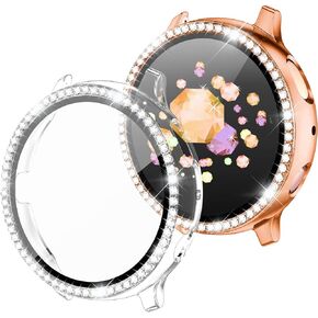 GEAK 2 Pack Case Compatible with Samsung Active 2 Watch Screen Protector 40mm, PC Plating Protective Frame HD Screen Protector with Crystal Diamonds for Galaxy Watch Active 2 40mm Case Clear/Clear
