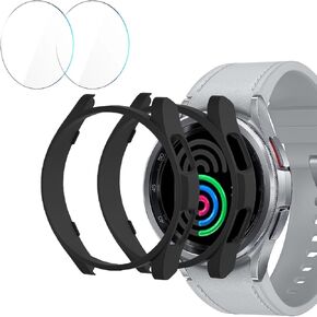 2 Pack Case for Samsung Galaxy Watch 6 40mm,Waterproof Tempered Glass Screen Protector Accessories Hard PC Ultra-Thin Protective Cover Bumper for Samsung Watch 6 40mm,Black/Black in Kuwait