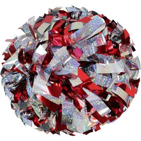 Danzcue 6 Inches Metallic Cheerleading Pom Pom with Baton Handle Pack of 2 (One Size, Holographic Gold)