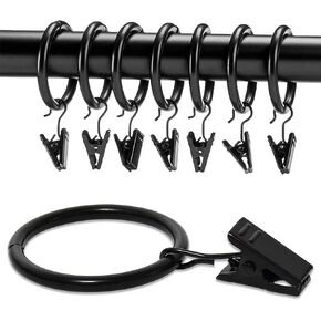 20 PCS Curtain Rings with Clips,1-1/4 Inch Inner Diameter,Fits Up to 1 Inch Rod, Black…