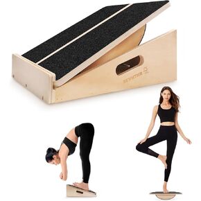 Professional Wooden Slant Board - Balance Board & Squats Calf Stretcher 2 in 1 Adjustable Incline Stretch Wedge Physical Therapy Slant Boards for Calf Ankle and Foot…