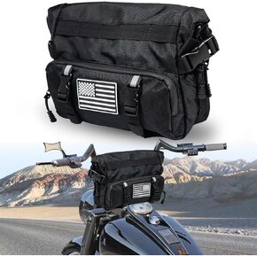 حقيبة دراجة نارية قابلة للتوسيع، حقيبة مقود دراجة نارية عالمية، حقيبة أدوات مقاومة للماء بعلم أمريكي 1680D وحقيبة شوكة وحقيبة سيسي بار للدراجات النارية كروزر سوفتيل سبورتسترز الدراجة الترابية باللون الأسود in Kuwait