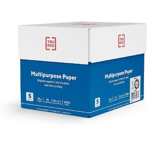 TRU RED Color Printer Paper - 8.5" x 11", 1 Carton of 5 Reams for 2,500 Total Sheets, 20 lbs, 92 Bright Paper - Acid-Free and Engineered to Prevent Jamming