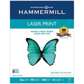 ورق Hammermill، ورق طباعة ليزر ممتاز، ورق 8.5 × 11، حجم الحروف، ورق 32 رطل، 98 ساطع، 8 رزمة / 4000 ورقة (104646C) ورق خالٍ من الأحماض