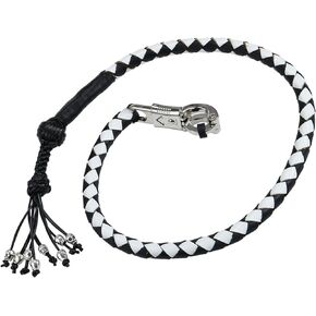 Dream Apparel 42" Motorcycle Get Back Whip Genuine Leather Biker Whip for Handlebar, Motorcycle Whip with Fringes and Skulls, Black