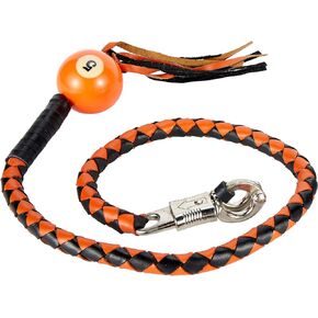 Dream Apparel 42" Leather Motorcycle Get Back Whip for Handlebar Fringed Biker Whip With Pool Ball, Black