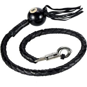 Dream Apparel 42" Leather Motorcycle Get Back Whip for Handlebar Fringed Biker Whip With Pool Ball, Black