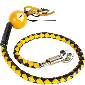 Dream Apparel 42" Leather Motorcycle Get Back Whip for Handlebar Fringed Biker Whip With Pool Ball, Black